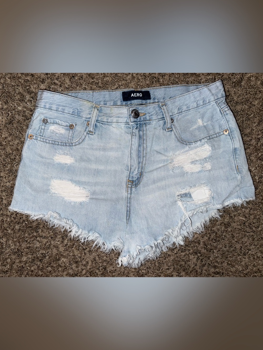 Aero Light Blue Distressed Denim High-Rise Cutoff Shorts